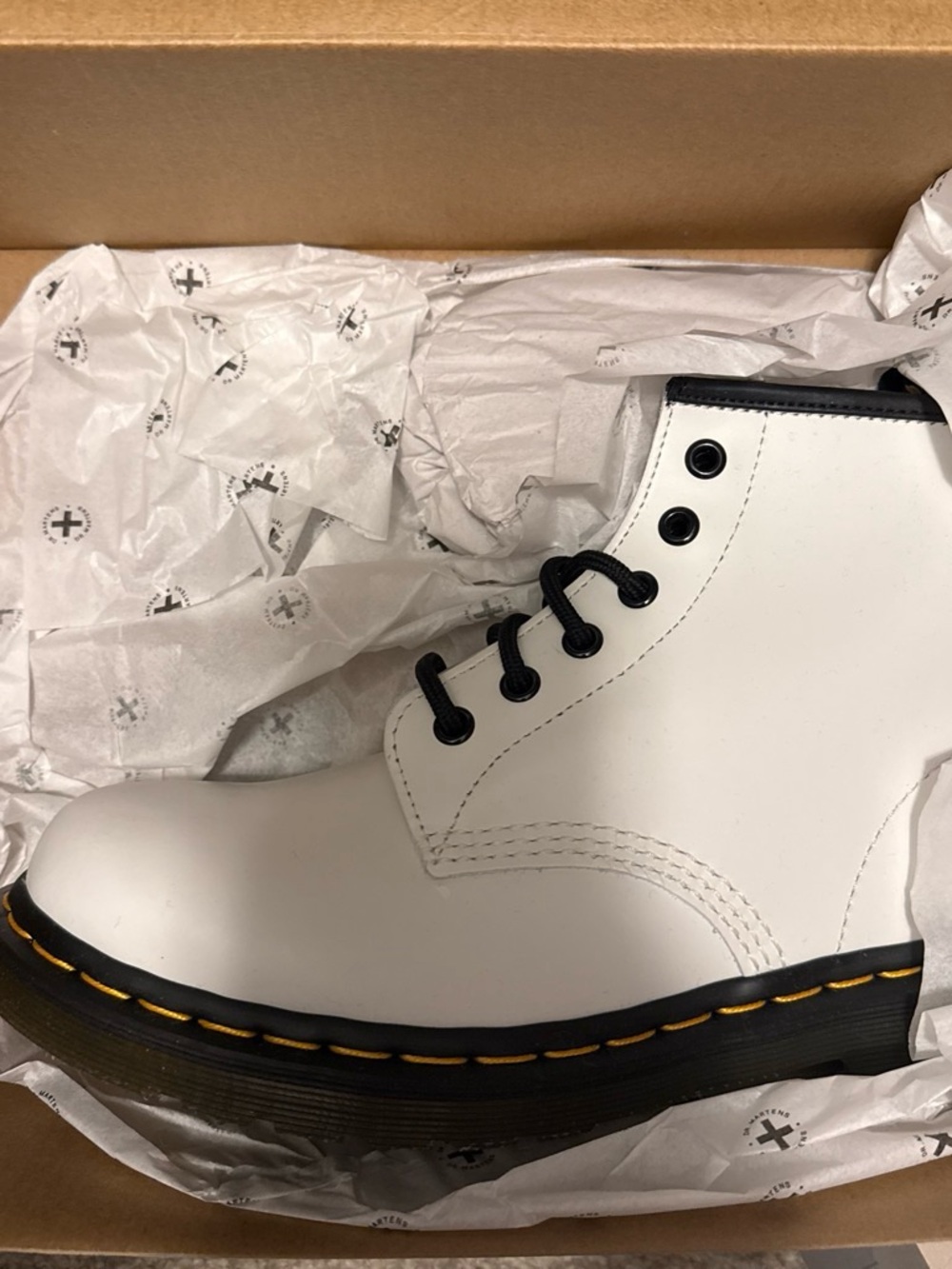 White Lace-Up Women's Ankle Bootie with Black Trim